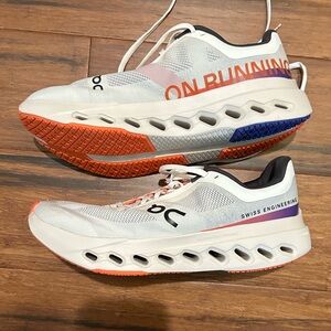 On Cloud Running White and Coral Cloudsurfer Athletic Shoes